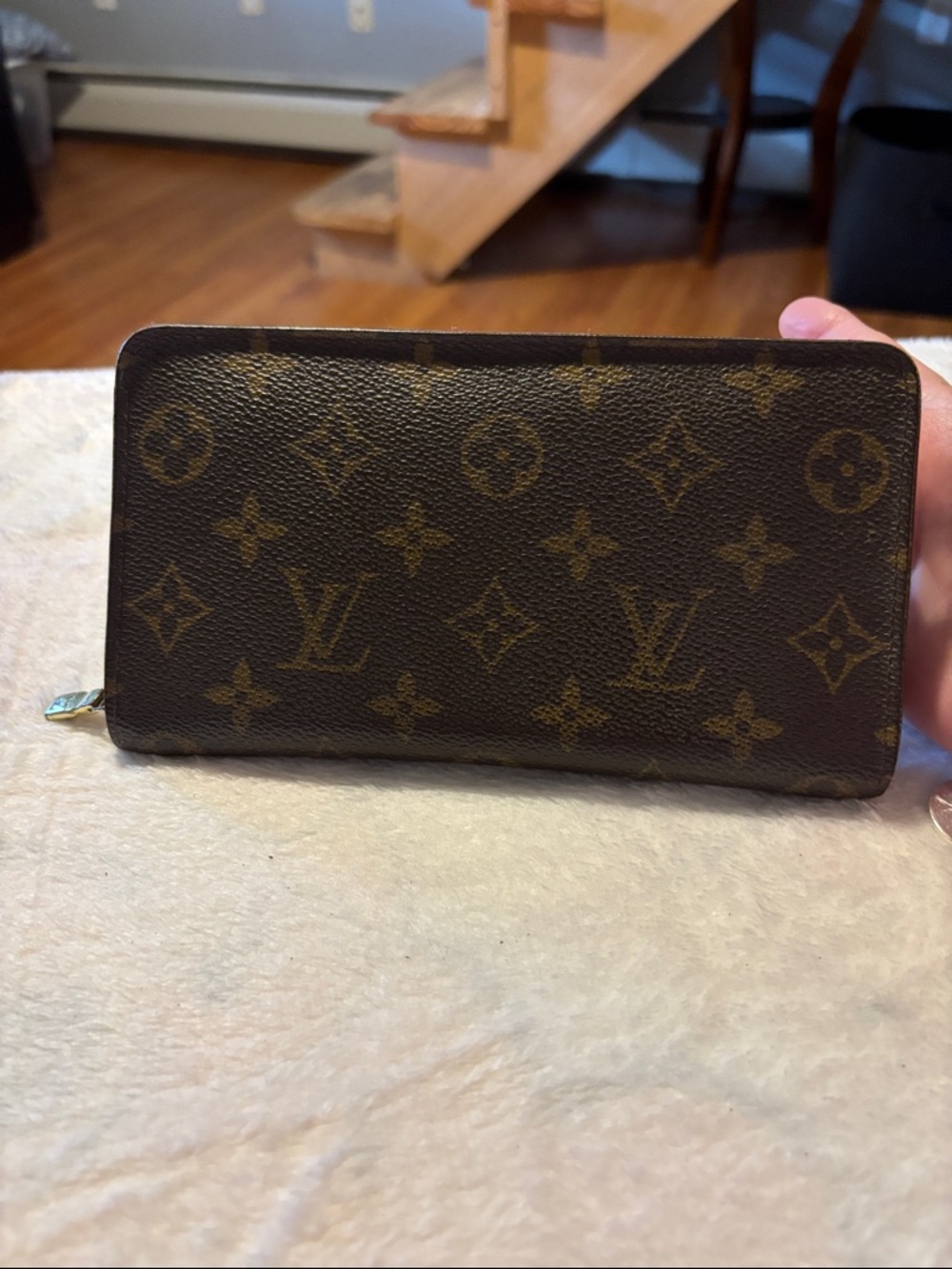 Louis Vuitton Monogram Zip Wallet in Brown and Gold-Tone